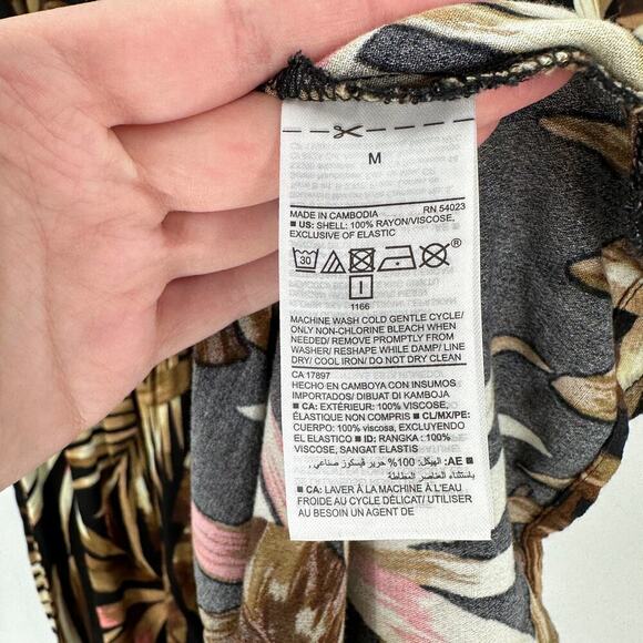 Old Navy Printed V-Neck Neutral Tropical Maxi Dress Brown Women's Size Medium - Picture 4 of 8